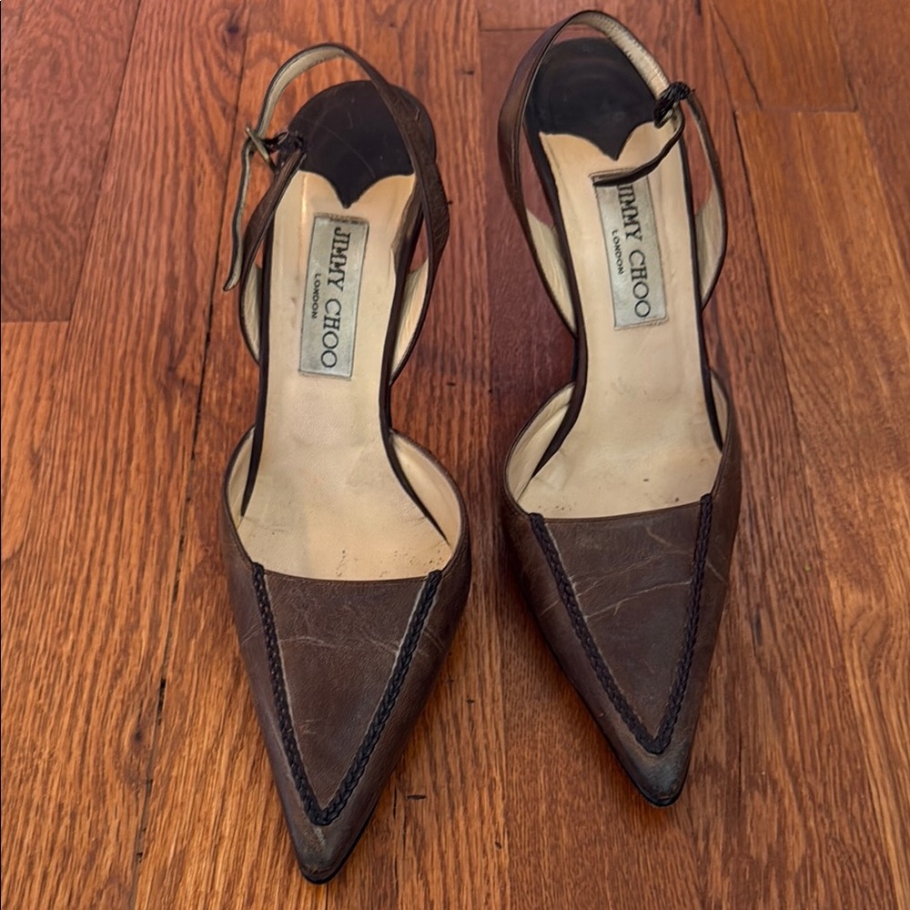 Jimmy Choo Brown Pointed-Toe Slingback Heels